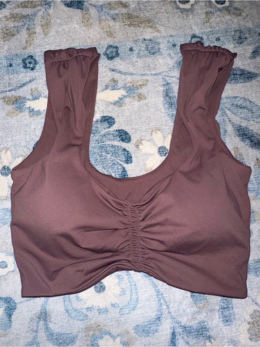 Aralina Sports Bra Women's Ruched Front Scoop Bralette in Deep Mauve Small